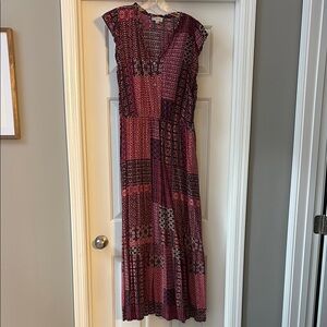 LOFT Pink and Purple Patterned Maxi Dress